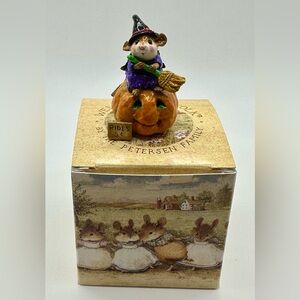 Wee Forest Folk Broom Service w/Box M-205 Purple Dress 1995 Donna Petersen WFF